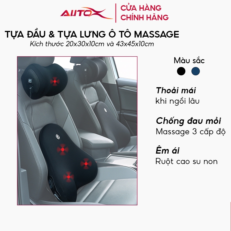 Gối tựa đầu và tựa lưng massage ô tô AutoX 6 chế độ chất liệu cao su non thiết kế công thái học chống đau mỏi hiệu quả