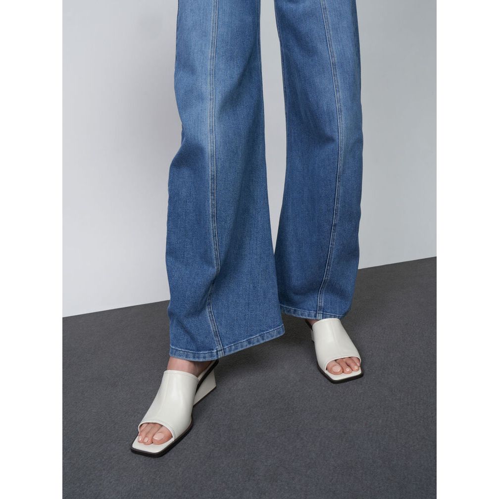 Giày mules đế xuồng 5cm hở mũi Square Toe Wedge DAZZLING SHOES, dép đề xuồng nữ thoải mái, thời trang SU82