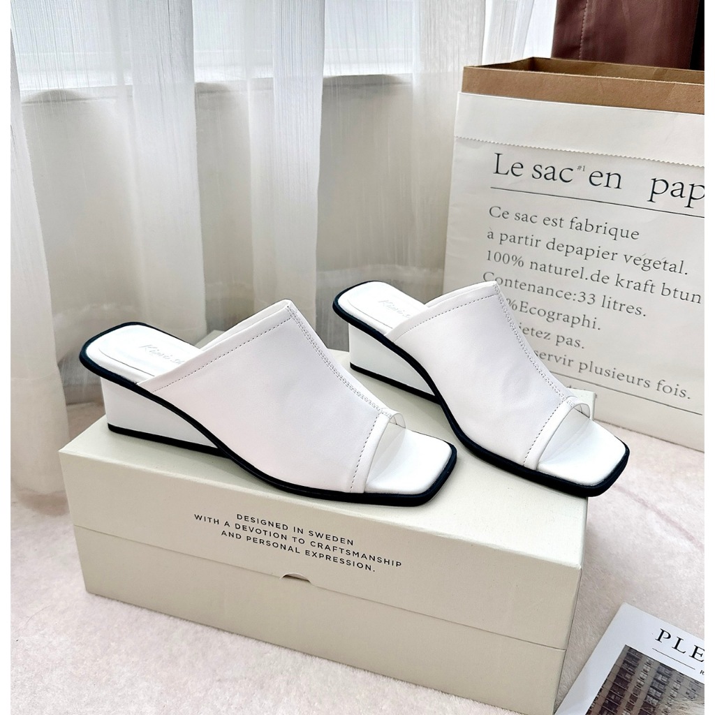Giày mules đế xuồng 5cm hở mũi Square Toe Wedge DAZZLING SHOES, dép đề xuồng nữ thoải mái, thời trang SU82