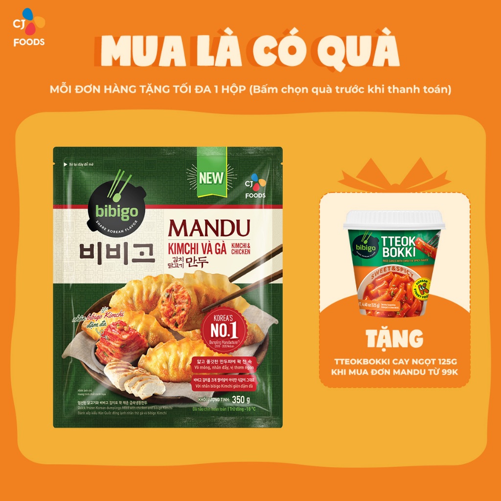 [HCM] Bánh xếp Mandu Hàn Quốc Bibigo - Mandu Kimchi & Gà 350g
