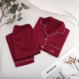 VIBES Đồ bộ Pijama dài Lụa trơn cao cấp Cherry Long Py Set