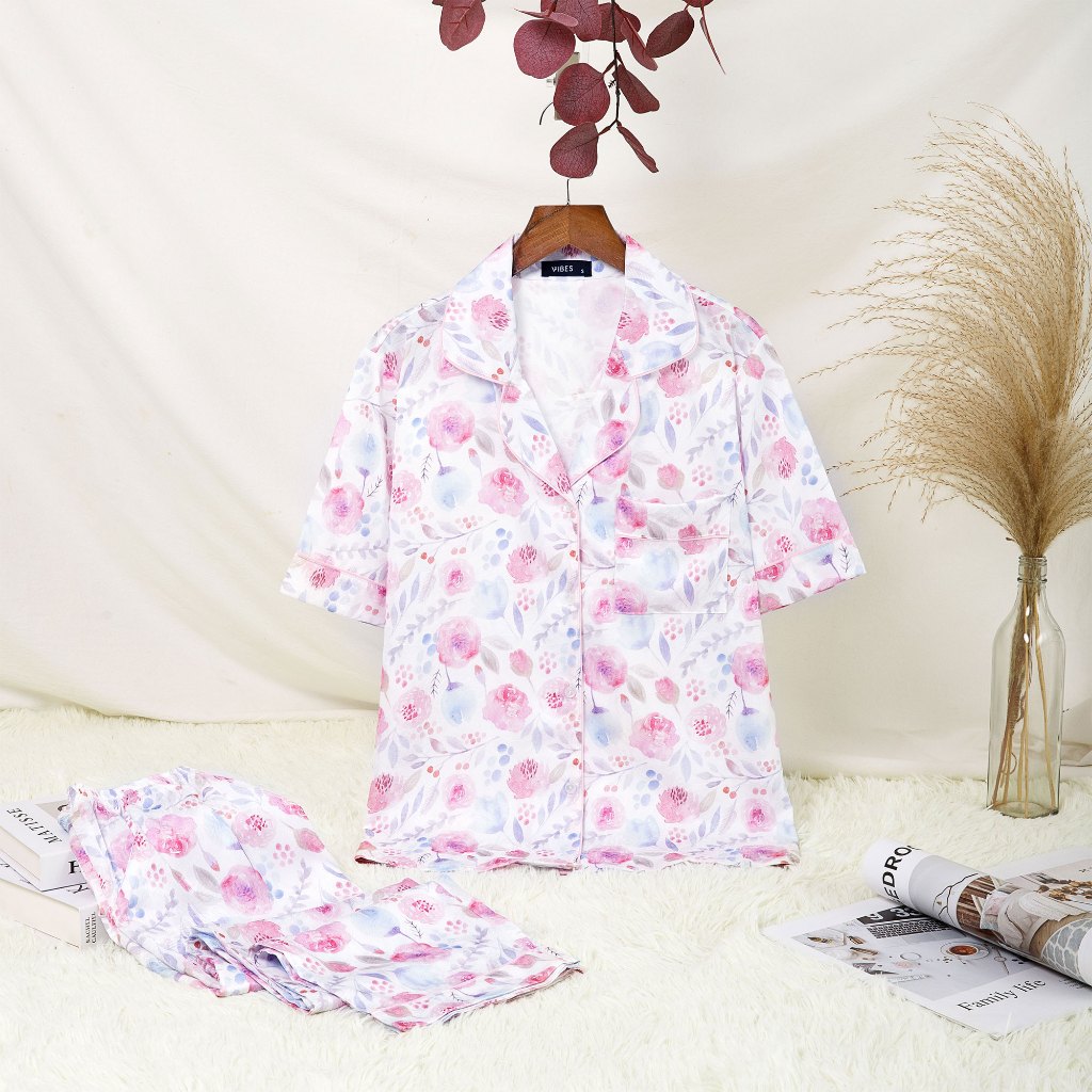 VIBES Đồ bộ Pijama dài Lụa Gấm cao cấp Rose Long Py Set