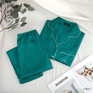 [O] VIBES Đồ bộ Pijama dài Lụa trơn cao cấp Teal Long Py Set