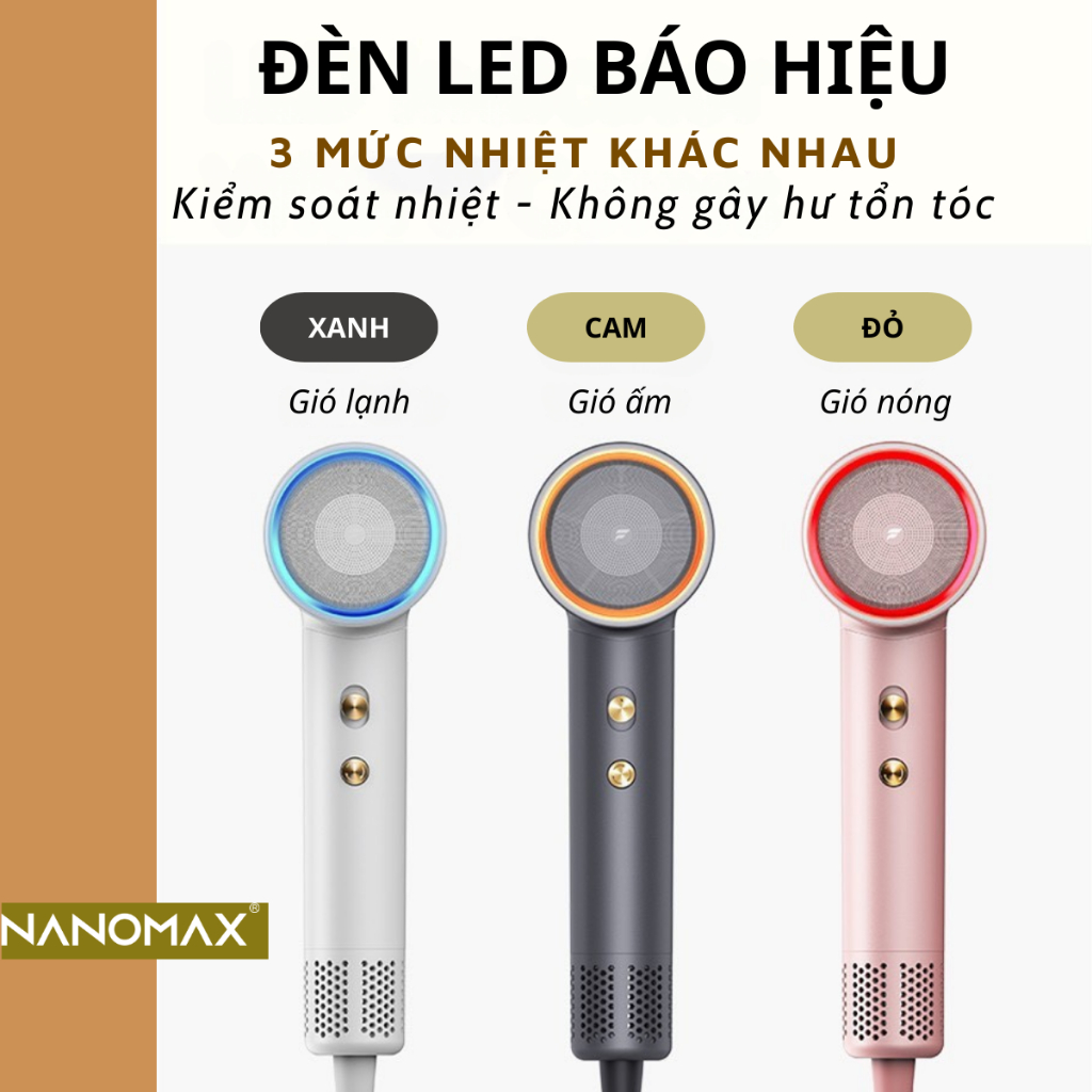 Máy Sấy Tóc 2 Chiều Nóng Lạnh Nanomax Uniorange F1 Đèn LED Màu Báo Mức Gió Công Nghệ Nhân Đôi Luồng Khí Công Suất 1400W