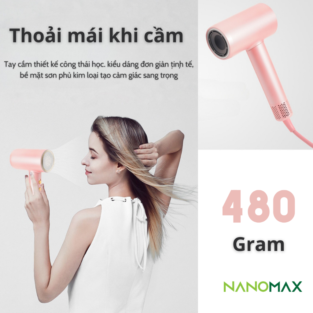 Máy Sấy Tóc 2 Chiều Nóng Lạnh Nanomax Uniorange F1 Đèn LED Màu Báo Mức Gió Công Nghệ Nhân Đôi Luồng Khí Công Suất 1400W