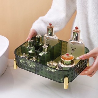Khay đựng đồ trang điểm nhiều ngăn có chân đa năng màu trắng và xanh