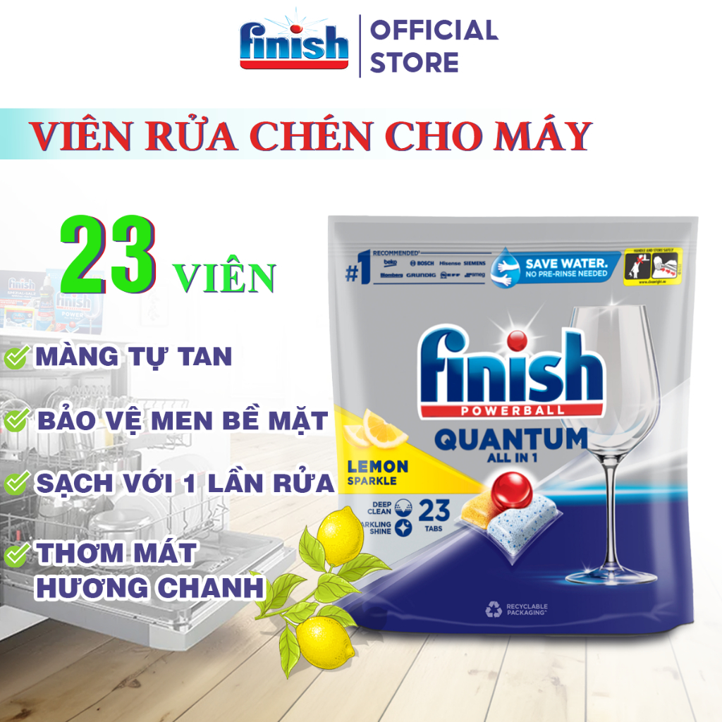 Viên Rửa Chén Finish Quantum All In 1 Rửa Sạch Tạo Độ Sáng Bóng Hoàn Hảo Nhập Khẩu Châu Âu Chính Hãng Túi 27 Viên