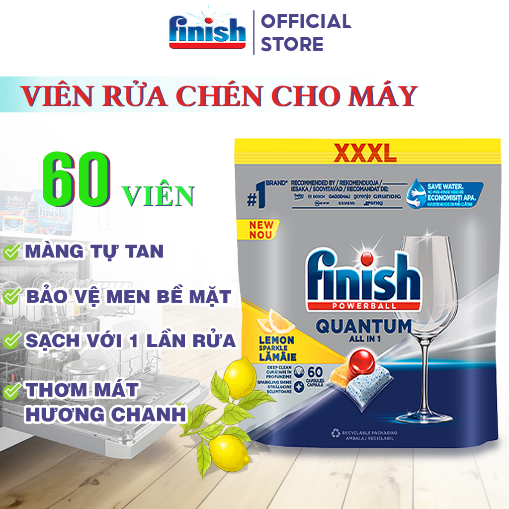 Viên Rửa Chén Finish Quantum All In 1 Rửa Sạch Tạo Độ Sáng Bóng Hoàn Hảo Nhập Khẩu Châu Âu Chính Hãng Túi 27 Viên