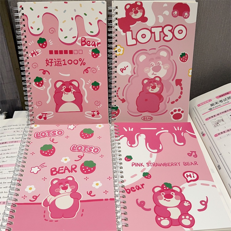 Sổ Tay Lò Xo A5 Hình Gấu Dâu Lotso Strawberry Bear Kẻ Ngang 120 Trang-SLN-001434