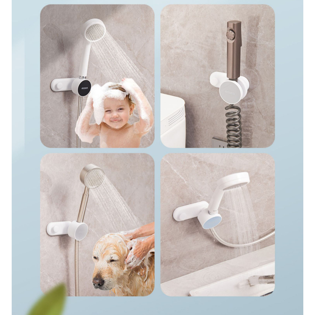 Giá và kệ Treo Vòi Sen, Vòi Xịt Xoay 360 Độ Có Móc Treo Ecoco E2243 tặng miếng dán siêu chắc