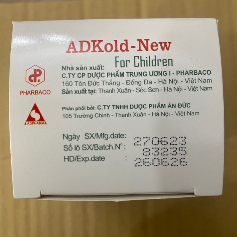 ADKold - New gói hỗ trợ giảm sổ mũi, ngạt mũi cho trẻ em