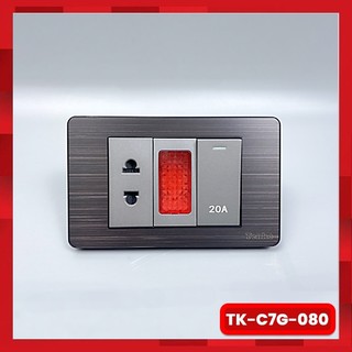 Ổ cắm và công tắc điện 20a công suất cao cho nóng lạnh và điều hòa âm tường mặt kim loại màu đen xám tenko tk-c7g-080