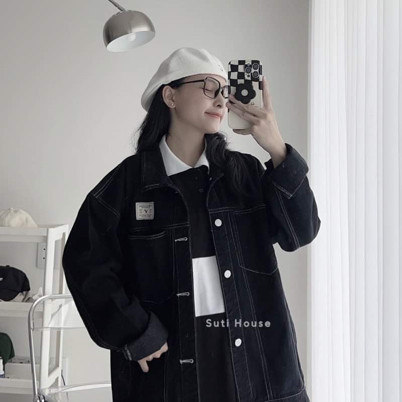 Áo JACKET JEAN AMERI màu đen Form Rộng Unisex,Áo khoác bò unisex cực cá tính MS31