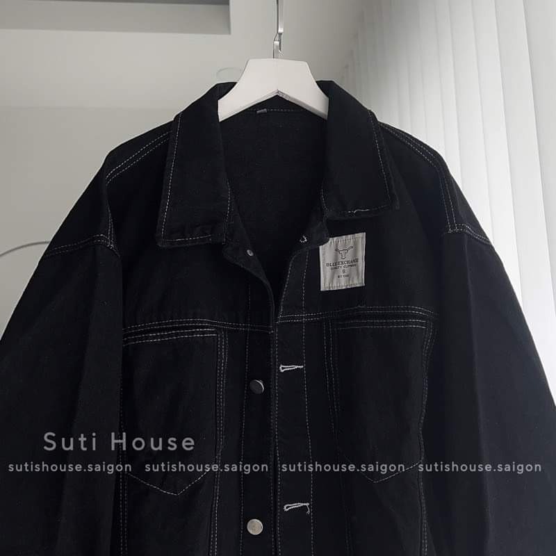 Áo JACKET JEAN AMERI màu đen Form Rộng Unisex,Áo khoác bò unisex cực cá tính MS31