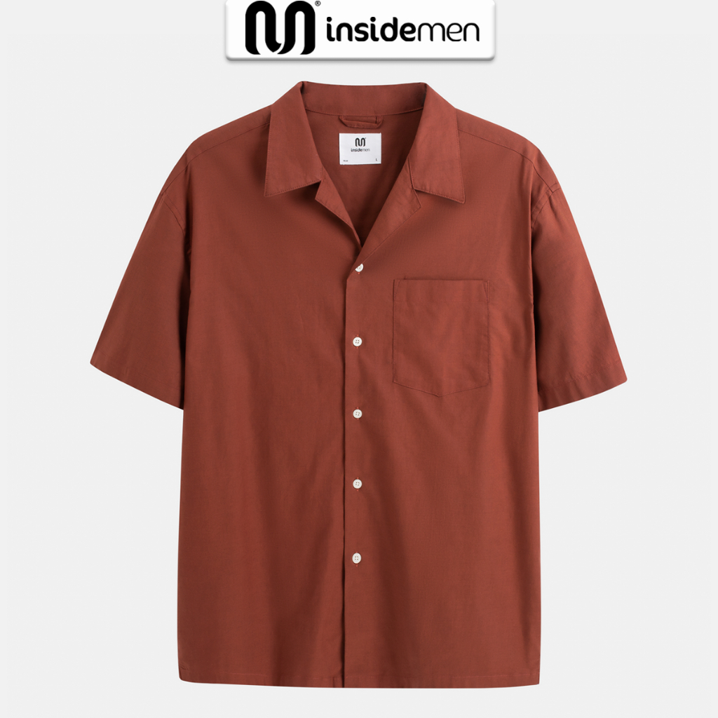 Áo sơ mi basic unisex local brand INSIDEMEN tay ngắn cổ vest vải cotton co giãn thoáng mát form rộng ISS045S3