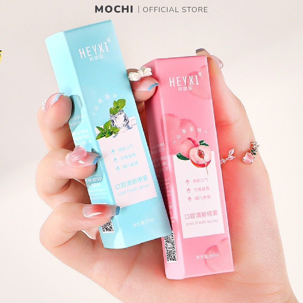 Xịt Thơm Miệng Hương Bạc Hà Và Đào Lưu Hương Lâu Giảm Hôi Miệng Sạch Sẽ HEYXI 20ml MOCHI SHOP