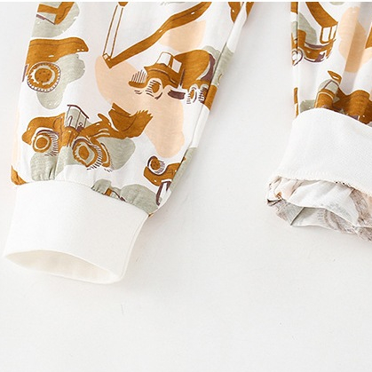 Mã 8771 bộ dài tay xe ben, máy xúc màu nâu vải cotton thấm hút mồ hôi cho bé trai và bé gái