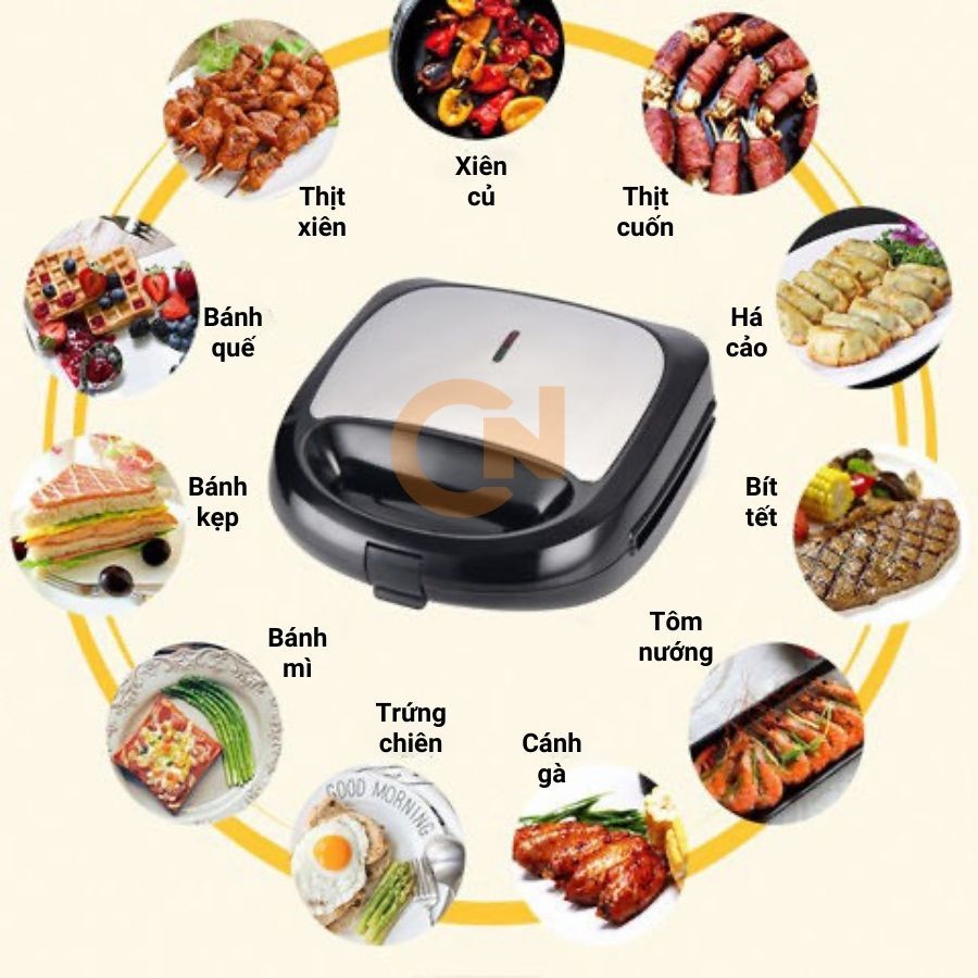 Máy nướng bánh mì 3 khay công suất 850W RAF R540, máy kẹp bánh mì, làm bánh waffle, rán trứng đa năng tiện lợi