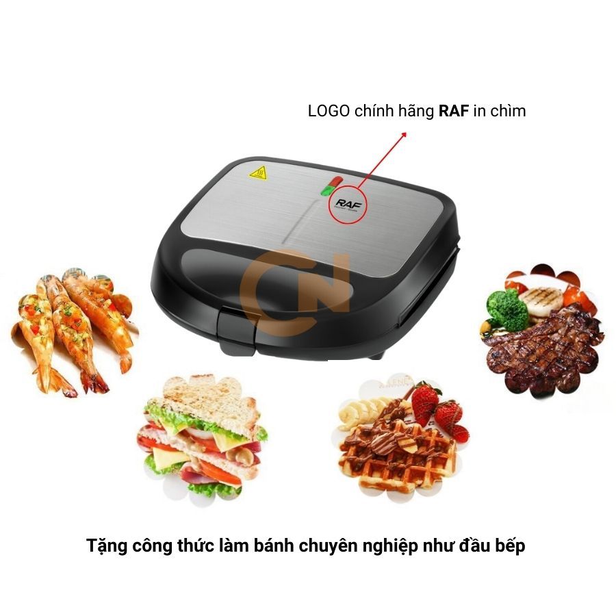 Máy nướng bánh mì 3 khay công suất 850W RAF R540, máy kẹp bánh mì, làm bánh waffle, rán trứng đa năng tiện lợi