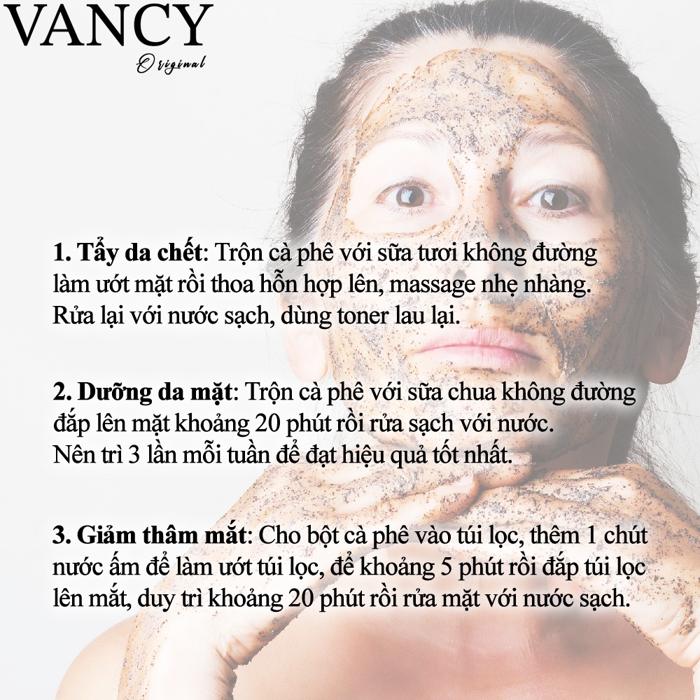 Bột Cà Phê OBAXUA, Bột Cafe Nguyên Chất Đắp Mặt, Body, Tẩy Da Chết 100% Organic Túi 75g, Vancy