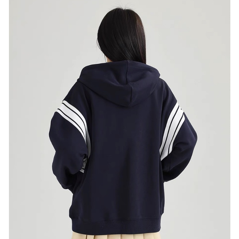 Áo khoác hoodie form rộng unisex phối viền sọc tay vải nỉ da cá 2 lớp cao cấp Ma122