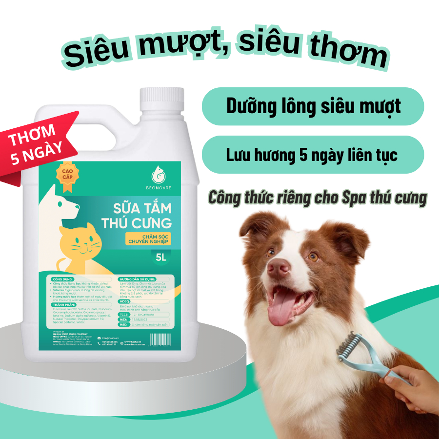 Can 5L Sữa tắm thú cưng Cao Cấp dành riêng cho Spa chó mèo thơm lâu SIÊU MƯỢT LÔNG SIÊU LƯU HƯƠNG Beoncare can 5l