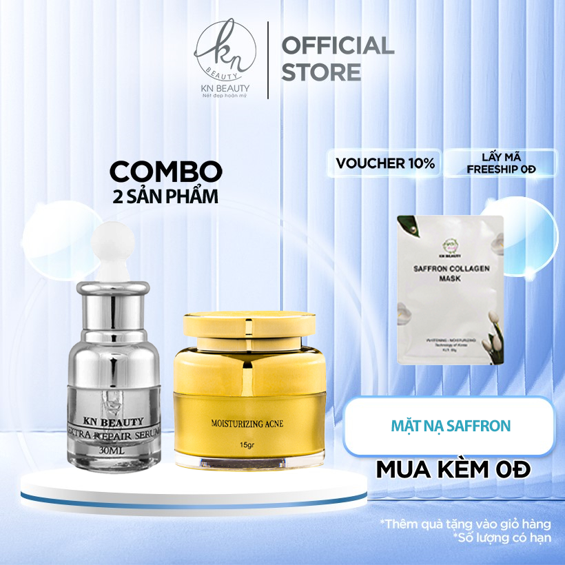 Combo 2 sản phẩm trắng da ngừa nám KN Beauty (Serum ngừa nám 30ml + Kem dưỡng trắng 15gr) kèm 1 mặt nạ Saffron