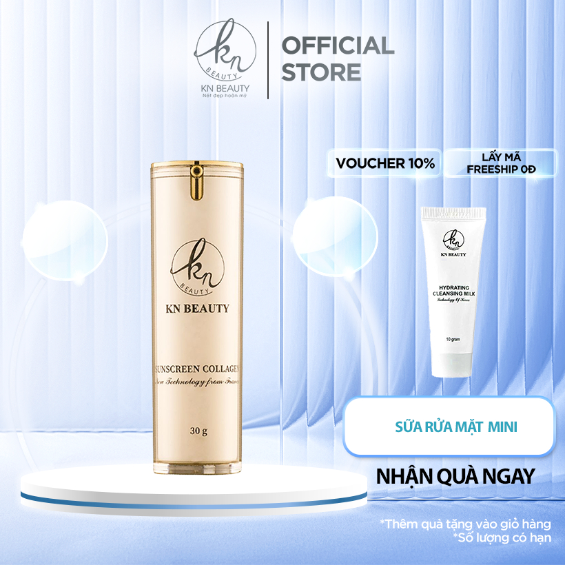 Kem chống nắng Sunscreen Collagen KN Beauty 30g SPF 50 công nghệ Geltrap tiên tiến của Pháp (kèm 1 sữa rửa mặt mini)