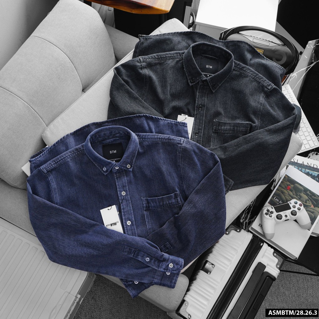 Áo Sơ Mi Denim Dài Tay Bentino, Form Slimfit, chất liệu denim co dãn mềm mịn, SD31 - Hàng VNXK