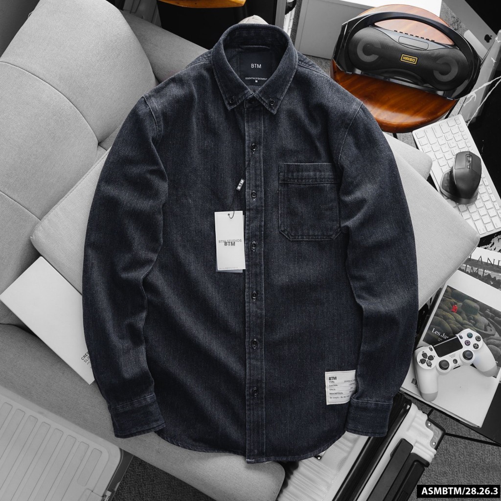 Áo Sơ Mi Denim Dài Tay Bentino, Form Slimfit, chất liệu denim co dãn mềm mịn, SD31 - Hàng VNXK