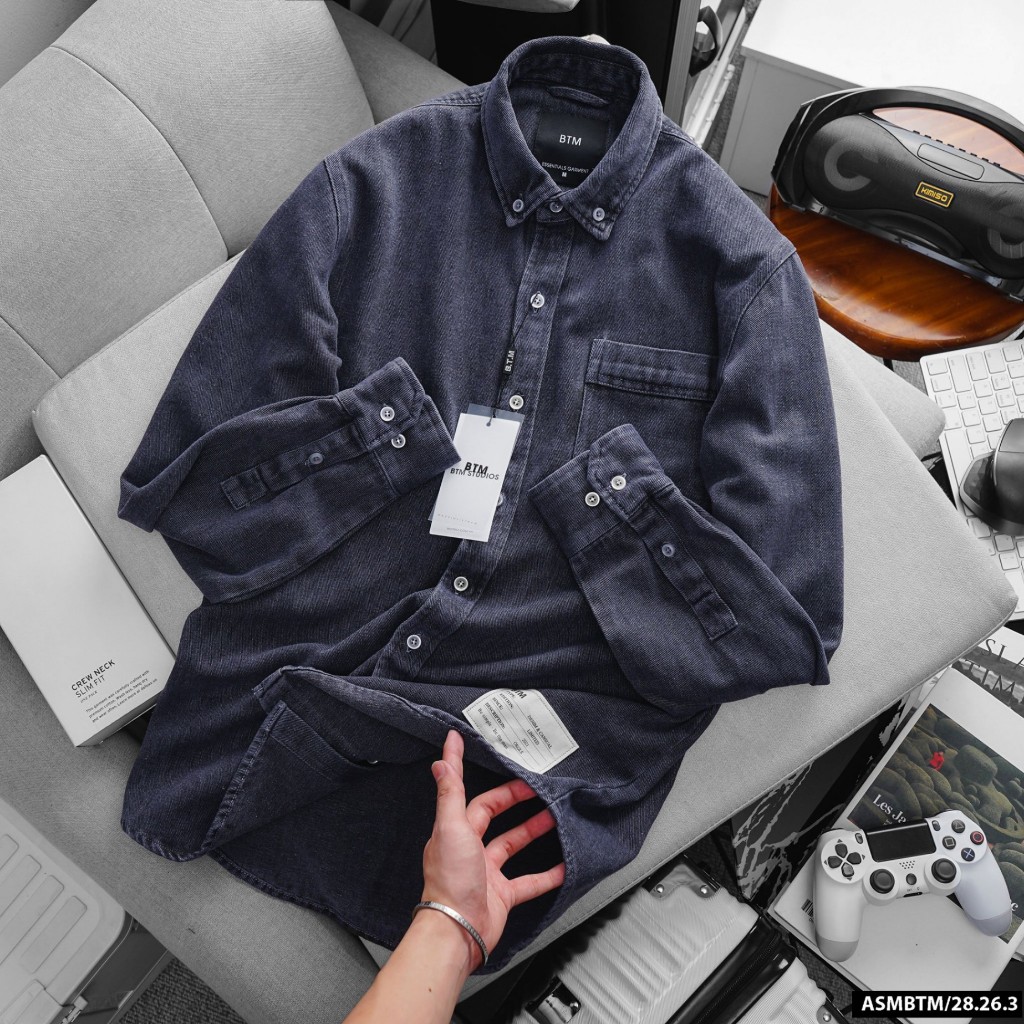 Áo Sơ Mi Denim Dài Tay Bentino, Form Slimfit, chất liệu denim co dãn mềm mịn, SD31 - Hàng VNXK