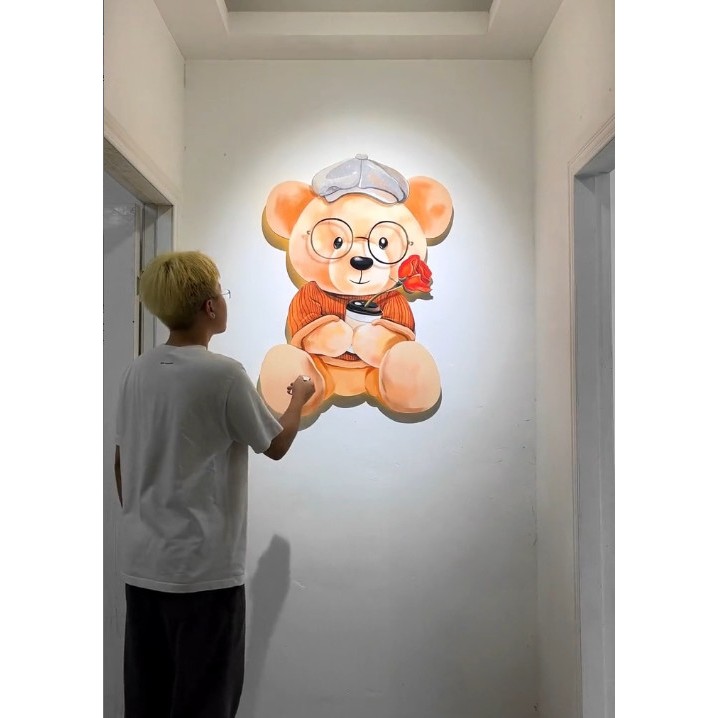 Tranh Tráng Gương Gấu Teddy Có Đèn Led Điều Khiển Từ Xa Trang Trí Phòng Làm Quà Tặng C43