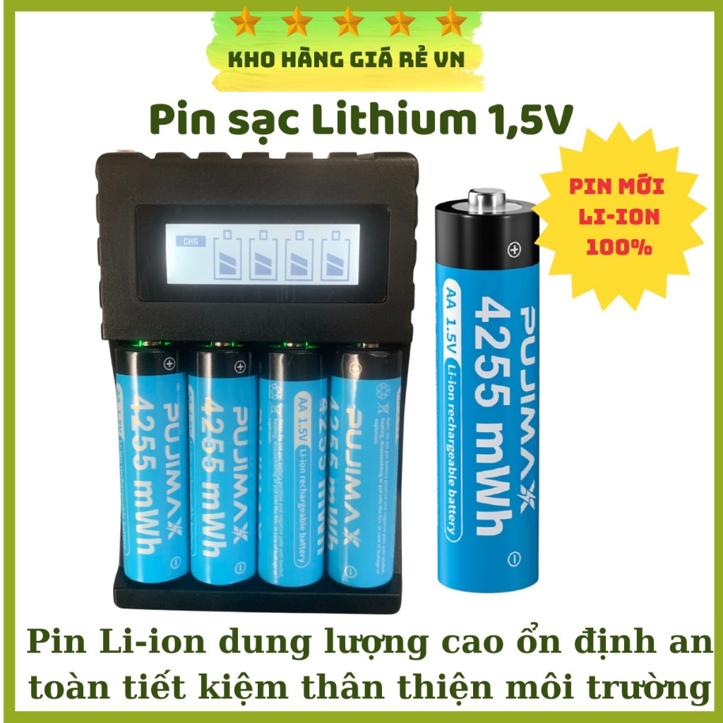 Pin sạc aa Lithium Li ion 1,5V dung lượng cao sạc lại 1500 lần dùng cho micro, máy ảnh, máy đo huyết áp, máy hút sữa
