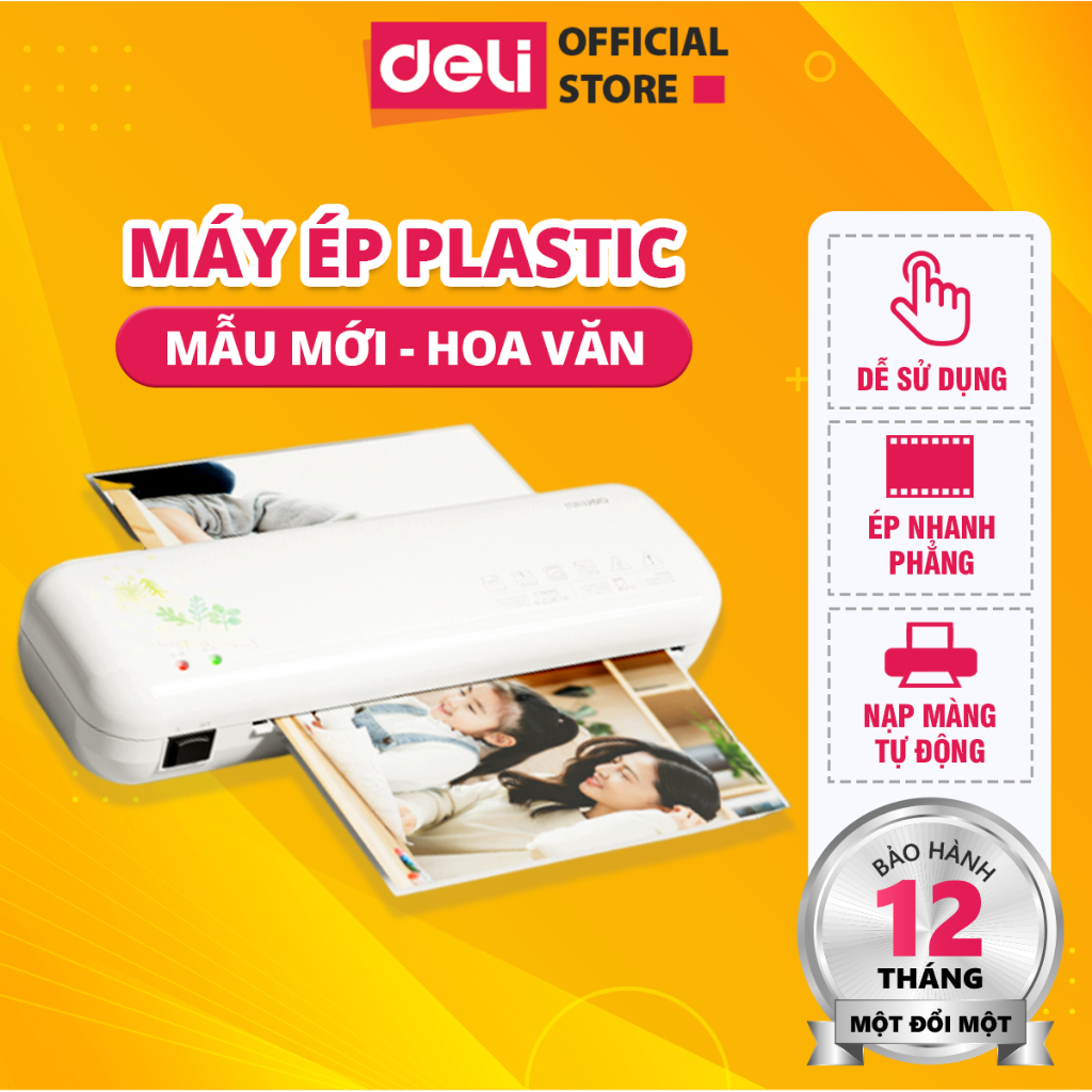 Máy Ép Plastic Deli Khổ A4 Chính Hãng Cao Cấp, Mẫu Mới Họa Tiết Hoa Văn Ép Nhựa Dẻo Lưu Trữ Tài Liệu Hình Ảnh Poster