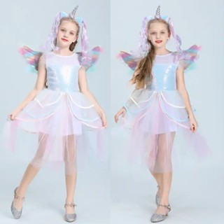 Bộ váy Ngựa Pony cầu vồng có cánh hóa trang Halloween cho bé gái từ 3 - 12 tuổi YYBT-8069