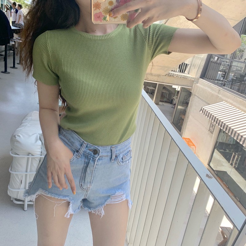 Áo thun gân nữ from xinh chất thun gân mềm mịn co dãn 4 chiều, Áo thun nữ mã ATYS - 102