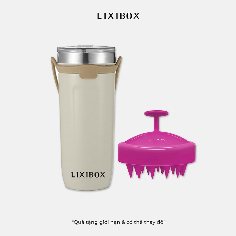 Combo Ly Inox Giữ Nhiệt Lixibox Kèm Nắp Đậy 550ml & Lược gội đầu