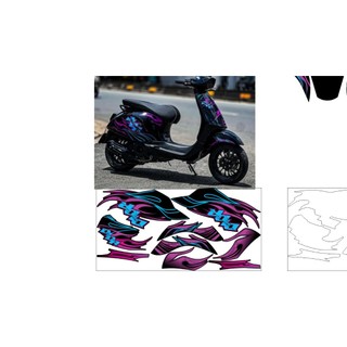 Tem vespa lửa tím xanh đen cao câp, tem thiết kế 3 lớp siêu đẹp