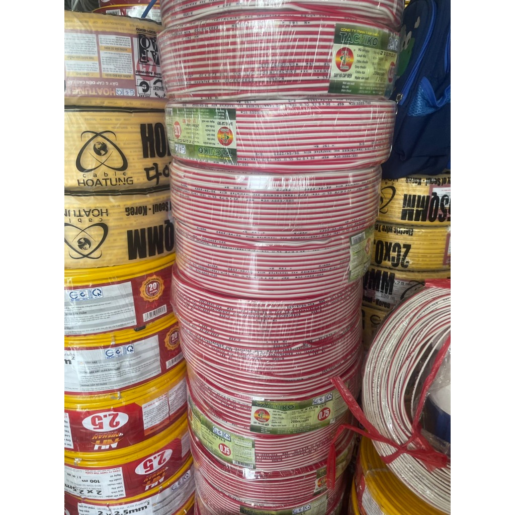 Dây Điện Súp Đôi Đỏ Trắng TACHIKO Cuộn 200M Dây Điện Lõi Đồng 2x0.75 -KMB