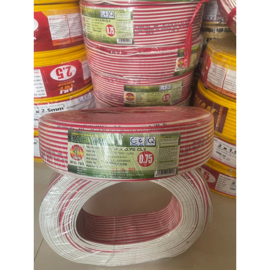 Dây Điện Súp Đôi Đỏ Trắng TACHIKO Cuộn 200M Dây Điện Lõi Đồng 2x0.75 -KMB