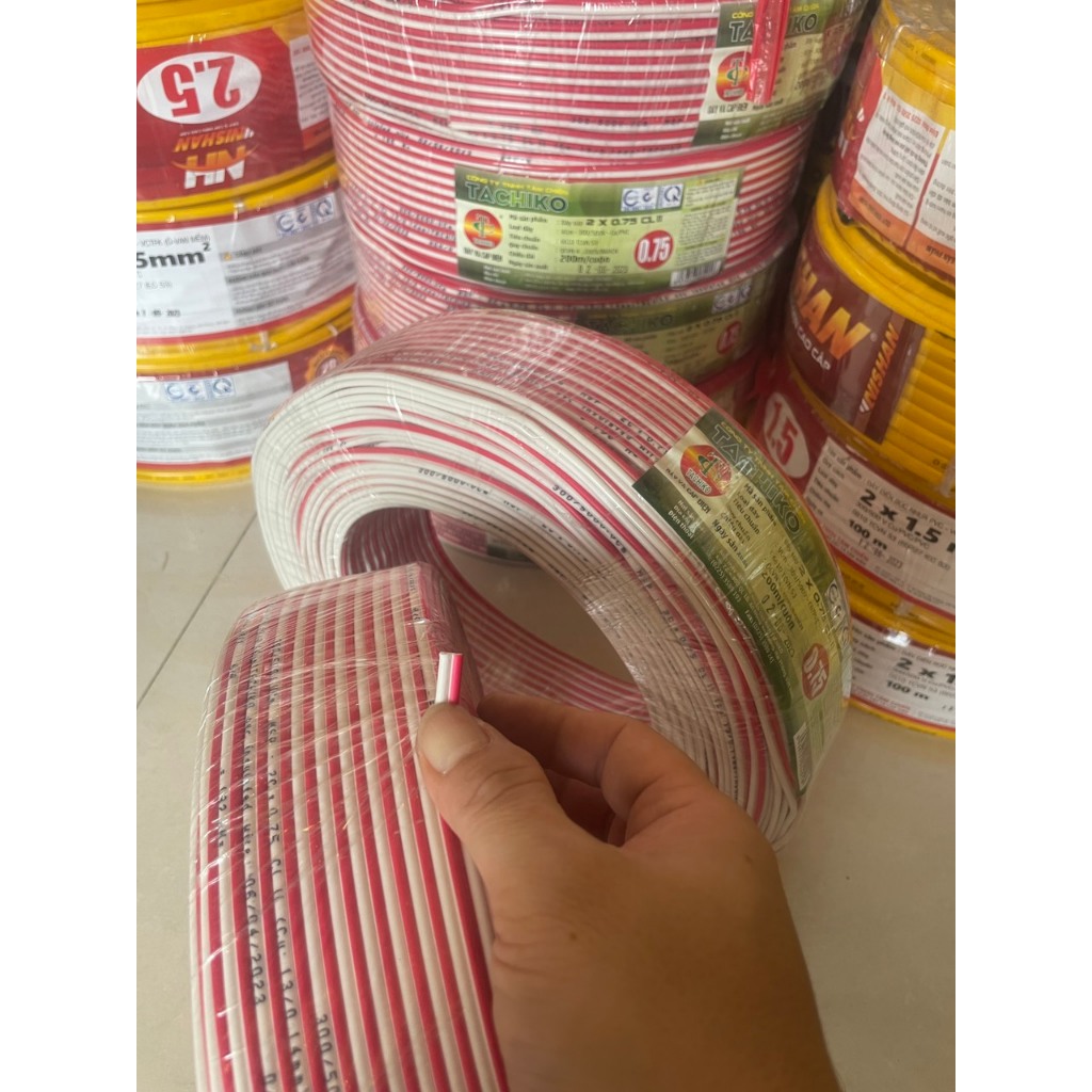 Dây Điện Súp Đôi Đỏ Trắng TACHIKO Cuộn 200M Dây Điện Lõi Đồng 2x0.75 -KMB