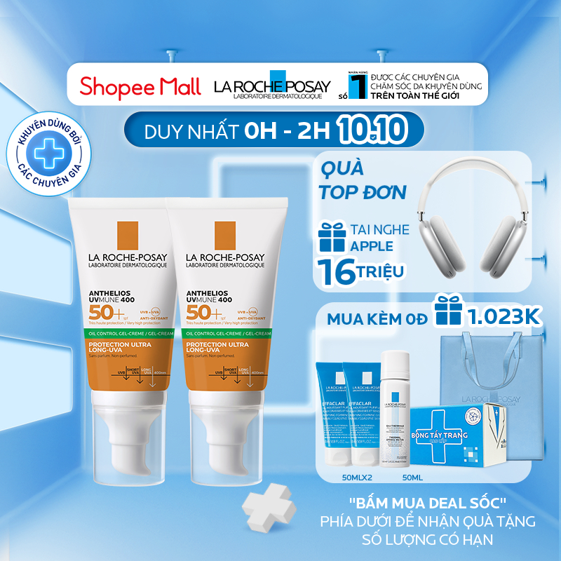 Bộ đôi kem chống nắng kiềm soát bóng nhờn La Roche-Posay Anthelios UV Mune 400 OIl Control Gel Cream 50ml