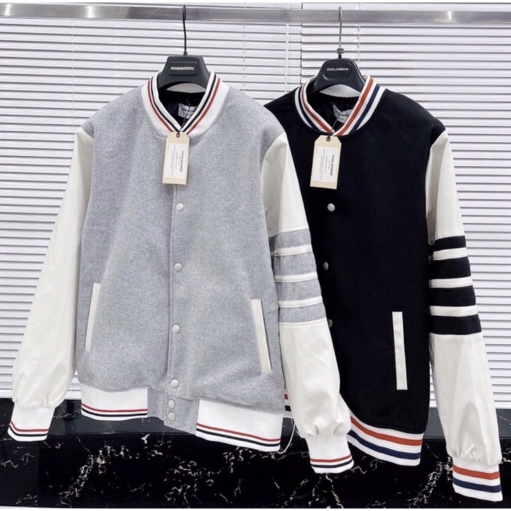 Áo Khoác Thome Bomber Nam Nữ, Viền Sọc, Áo Khoác Nỉ Cao cấp Fom Dáng Unisex Hottrend JEANLADY 2023