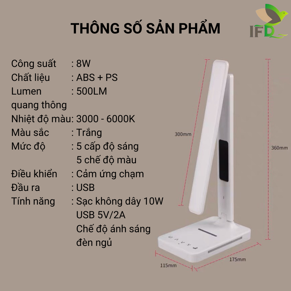 Đèn Bàn Học AIFANDA Chông Cận Kết Hợp Sạc Không Dây Màn Hình LCD- Dùng Học Tập, Làm Việc| HÀNG CHÍNH HÃNG BH 12 THÁNG