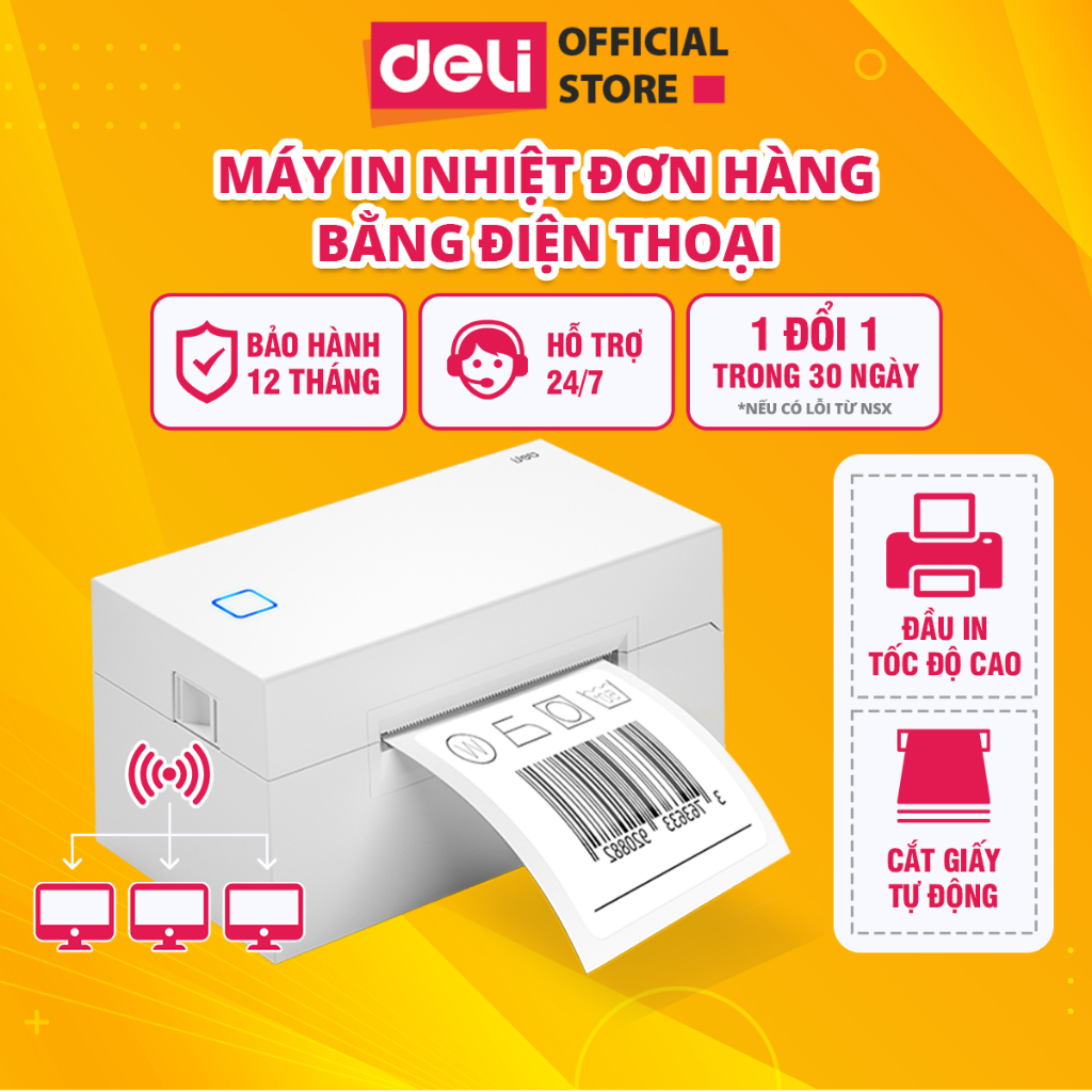 Máy In Nhiệt DELI Khổ A6 A7 In Đơn Hàng, Hóa Đơn, Tem Mã Vạch, Phiếu Gửi Decal Tự Dán - Kết Nối USB, App Điện Thoại