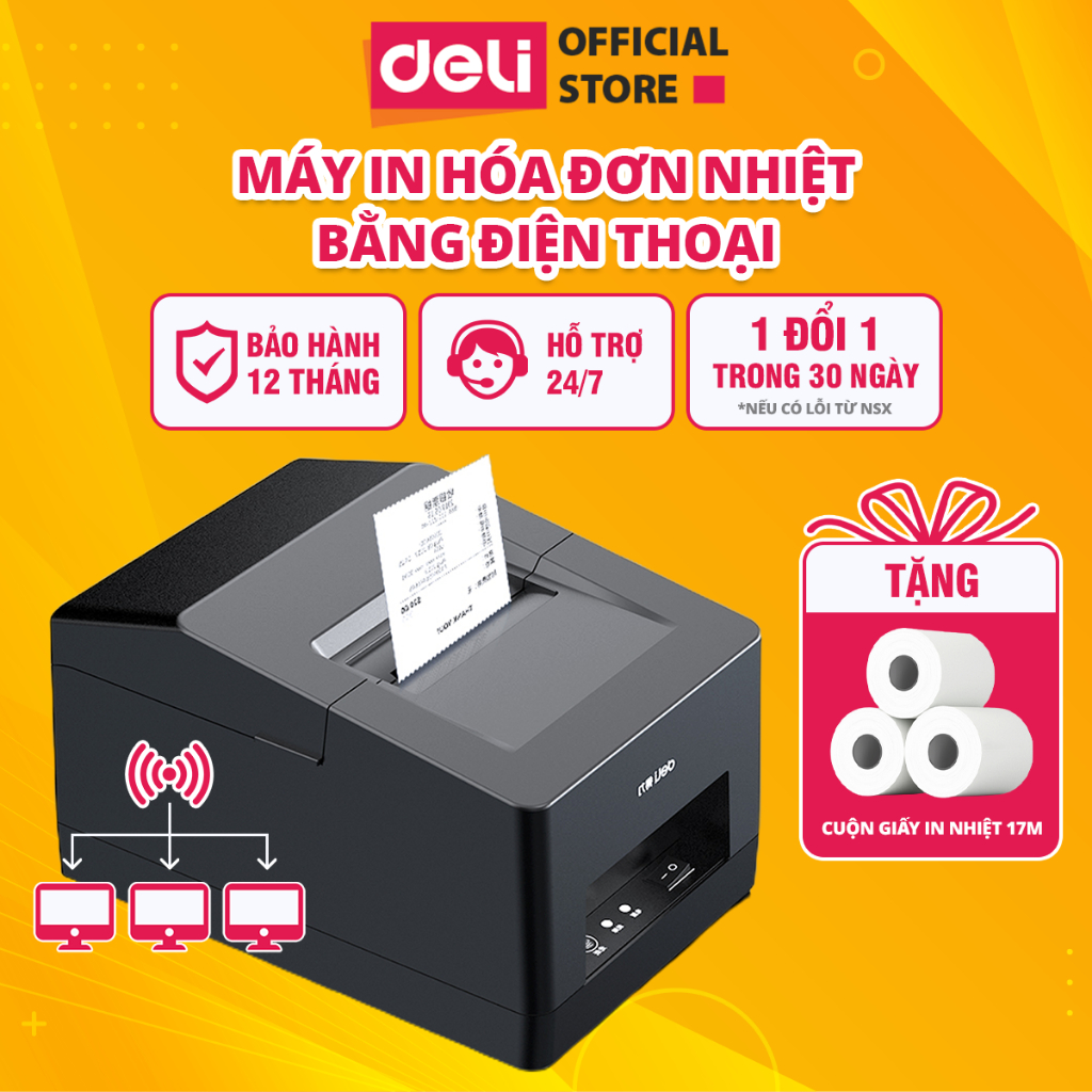 Máy In Hóa Đơn Nhiệt Deli Chính Hãng Size Giấy K57 - In Phiếu Bán Hàng, Bill, Hóa Đơn Thanh Toán Cho Quán Cà Phê Quán Ăn