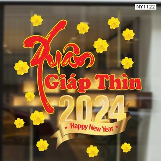 Decal Tết dán kính cao cấp Lala trang trí cửa kính Happy New Year kèm có keo sẵn dễ dàng tháo dán màu sắc nét