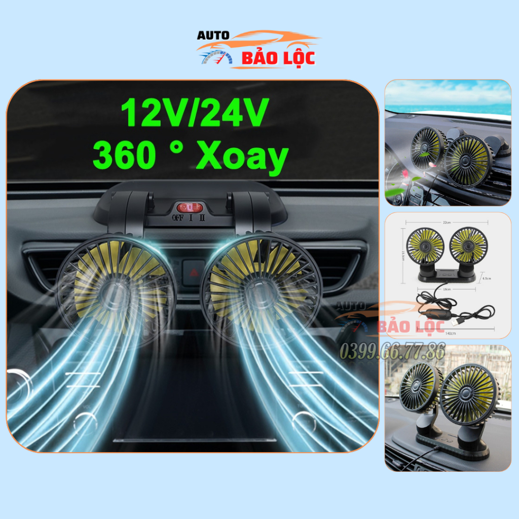 Quạt Xoay 360 Độ Dùng Trên Ô Tô Nguồn 5v/12v/24v, Cắm Chân Usb, Quạt Đa Năng Cho Bàn Máy Tính , Bàn Làm Việc