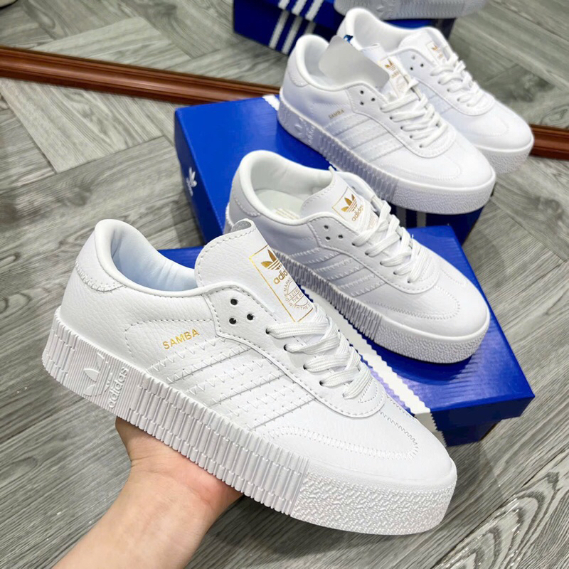 Giày sneaker _adidas Samba ĐẾ CAO rose ‘Cloud White’Full box, Giày adidas samba trắng đen đế nâu cao nam nữ