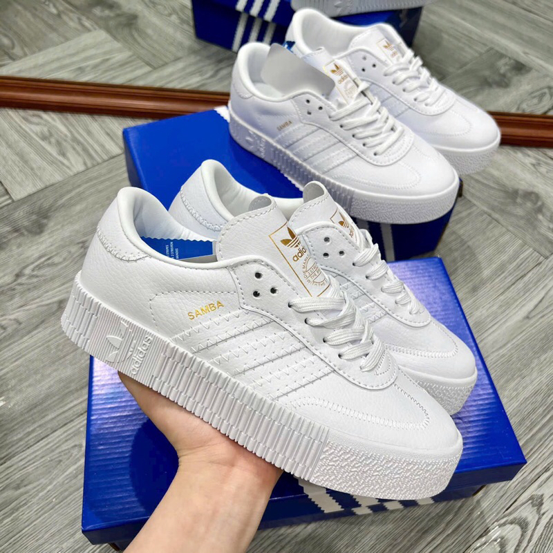 Giày sneaker _adidas Samba ĐẾ CAO rose ‘Cloud White’Full box, Giày adidas samba trắng đen đế nâu cao nam nữ